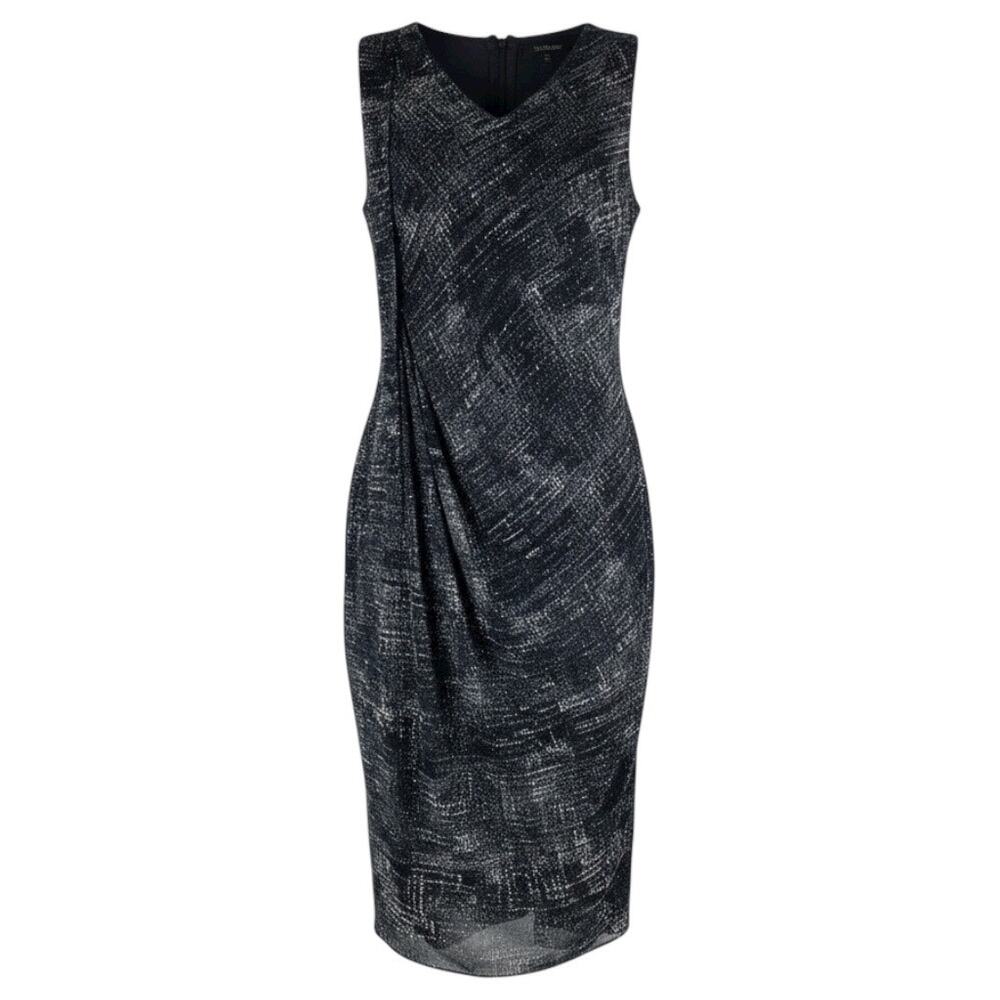 Lisa Rinna Sleeveless Printed Dress Side Drape Black Size XXS